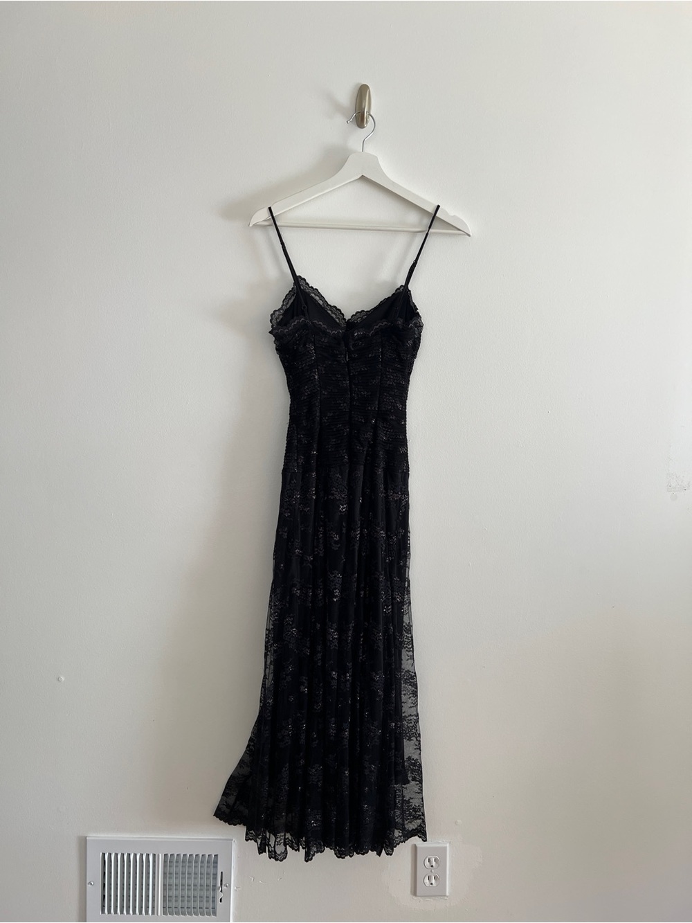 Betsy Johnson Vintage Black Lace Slip Dress Y2K Sheer Midi Cocktail Size 4 - Picture 5 of 7
